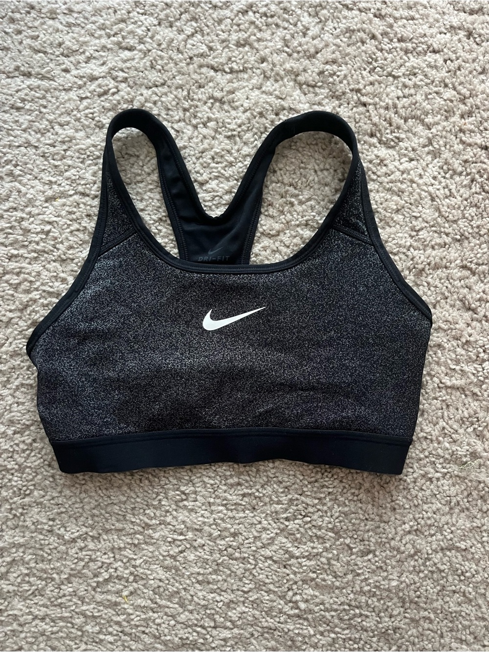 Nike Black and Silver Sparkly Sports Bra with White Swoosh